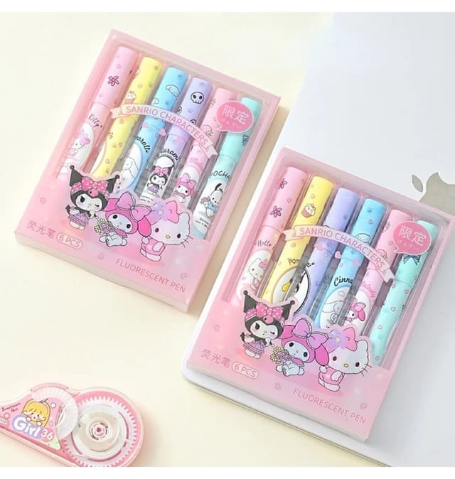 ست ۶ عددی ماژیک هایلایتر Kawaii نارنجی با طرح Sanrio Hello Kitty Kuromi ست ۶ عددی ماژیک هایلایتر Kawaii نارنجی با طرح Sanrio Hello Kitty Kuromi