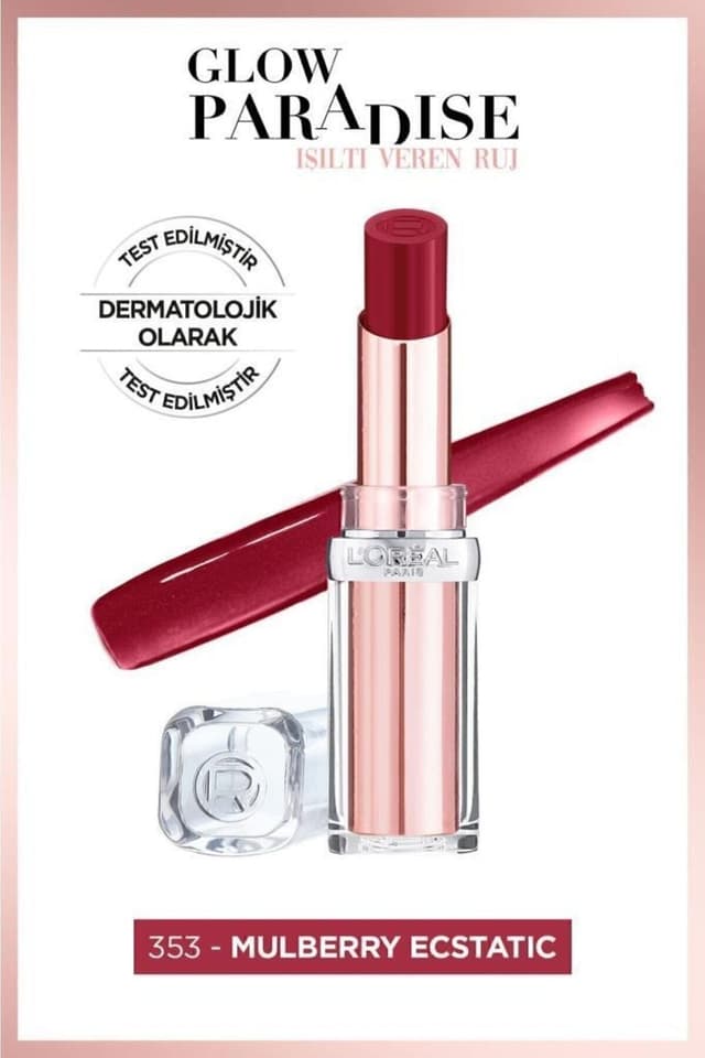 رژ لب L'Oreal Paris درخشان بوردویی Glow Paradise مدل 353 توتی Ecstatic رژ لب L'Oreal Paris درخشان بوردویی Glow Paradise مدل 353 توتی Ecstatic