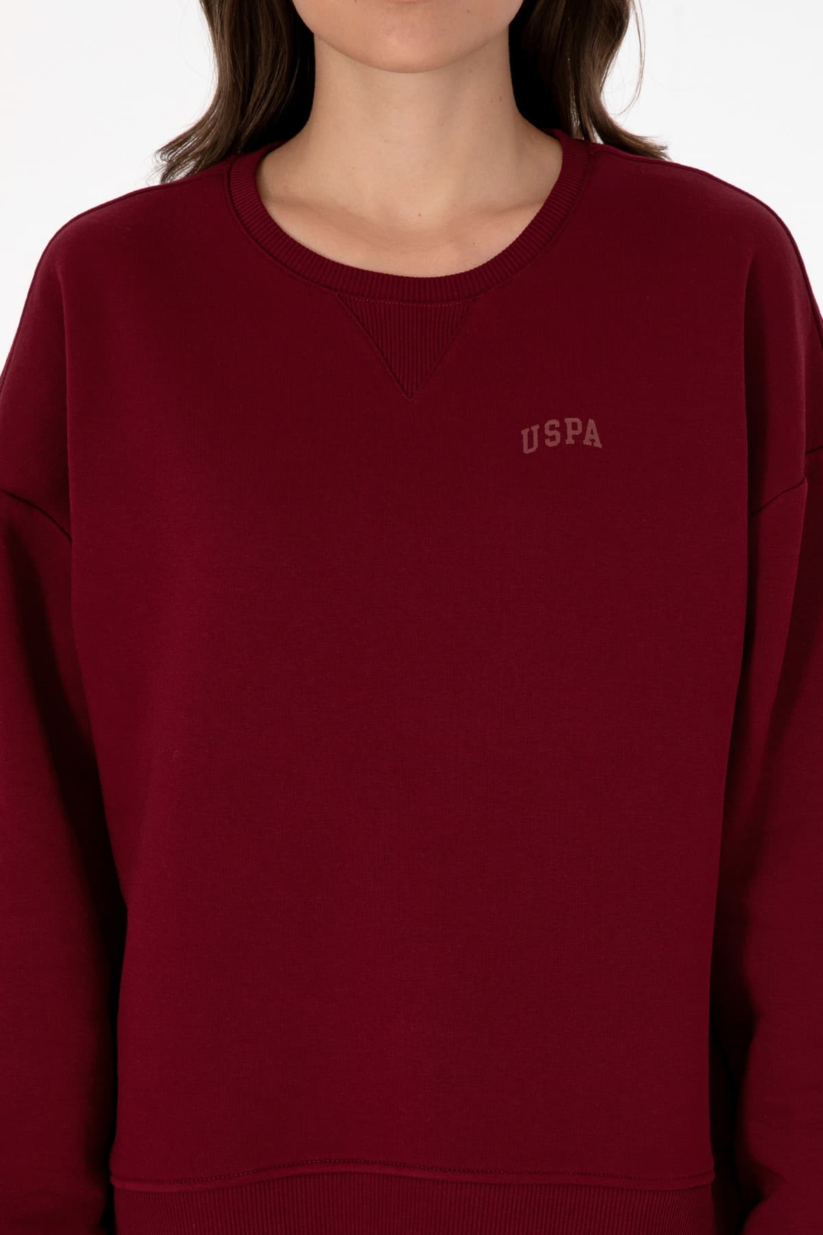 سویشرت زنانه U.S. Polo Assn. یقه گرد پرزدار زرشکی مدل 50313586-VR014 سویشرت زنانه U.S. Polo Assn. یقه گرد پرزدار زرشکی مدل 50313586-VR014