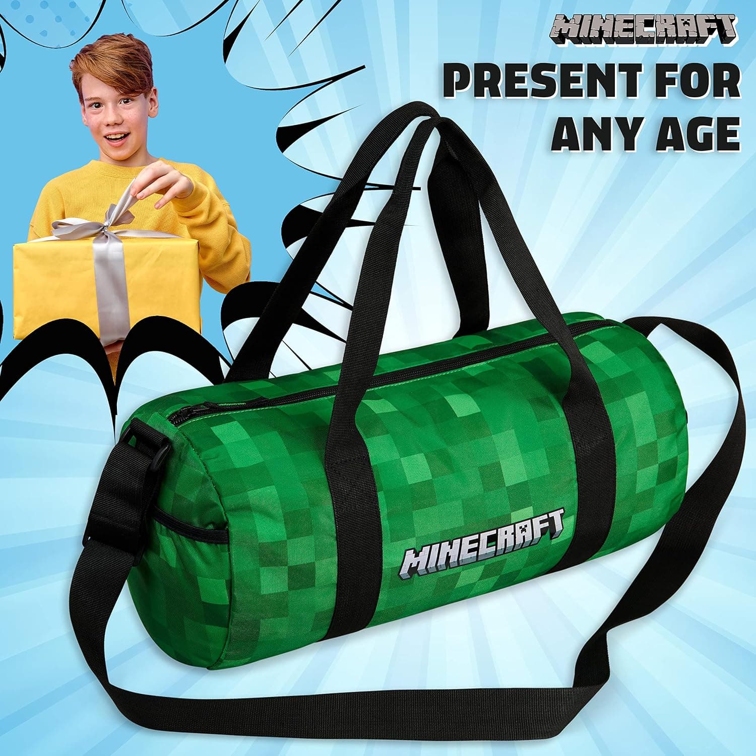 کیف ورزشی بچگانه Minecraft برای سفر با بند قابل تنظیم سبز 41 x 19cm کیف ورزشی بچگانه Minecraft برای سفر با بند قابل تنظیم سبز 41 x 19cm