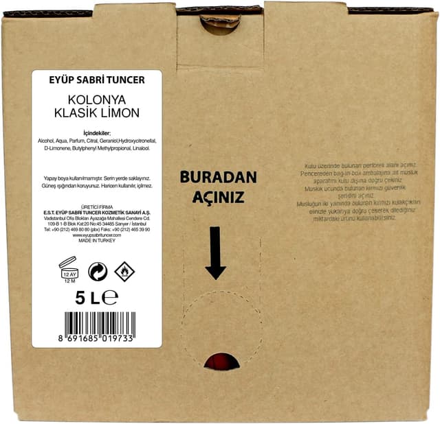 کلونیا Eyup Sabri Tuncer لیمویی صنعتی 5 Lt Bag in Box کلونیا Eyup Sabri Tuncer لیمویی صنعتی 5 Lt Bag in Box