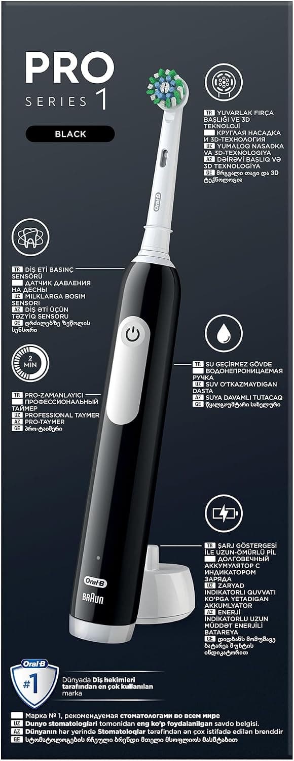 مسواک برقی مشکی Oral-B Pro Serisi 1 با 1 سری مسواک با طراحی Braun مسواک برقی مشکی Oral-B Pro Serisi 1 با 1 سری مسواک با طراحی Braun