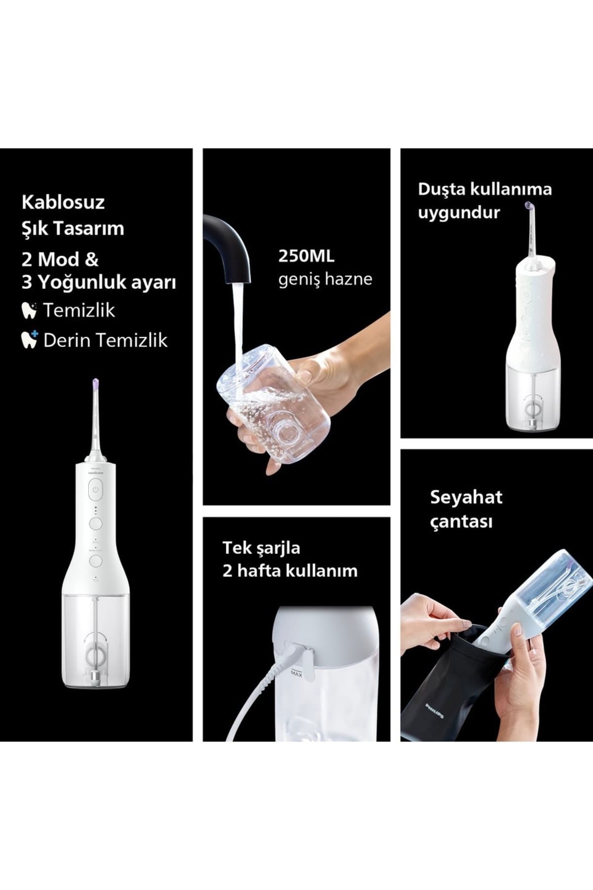 دستگاه شستوشوی دهان بیسیم Philips Sonicare Power Flosser 3000 سفید با فناوری Quad Stream و Puls Wave و سری یدک دستگاه شستوشوی دهان بیسیم Philips Sonicare Power Flosser 3000 سفید با فناوری Quad Stream و Puls Wave و سری یدک