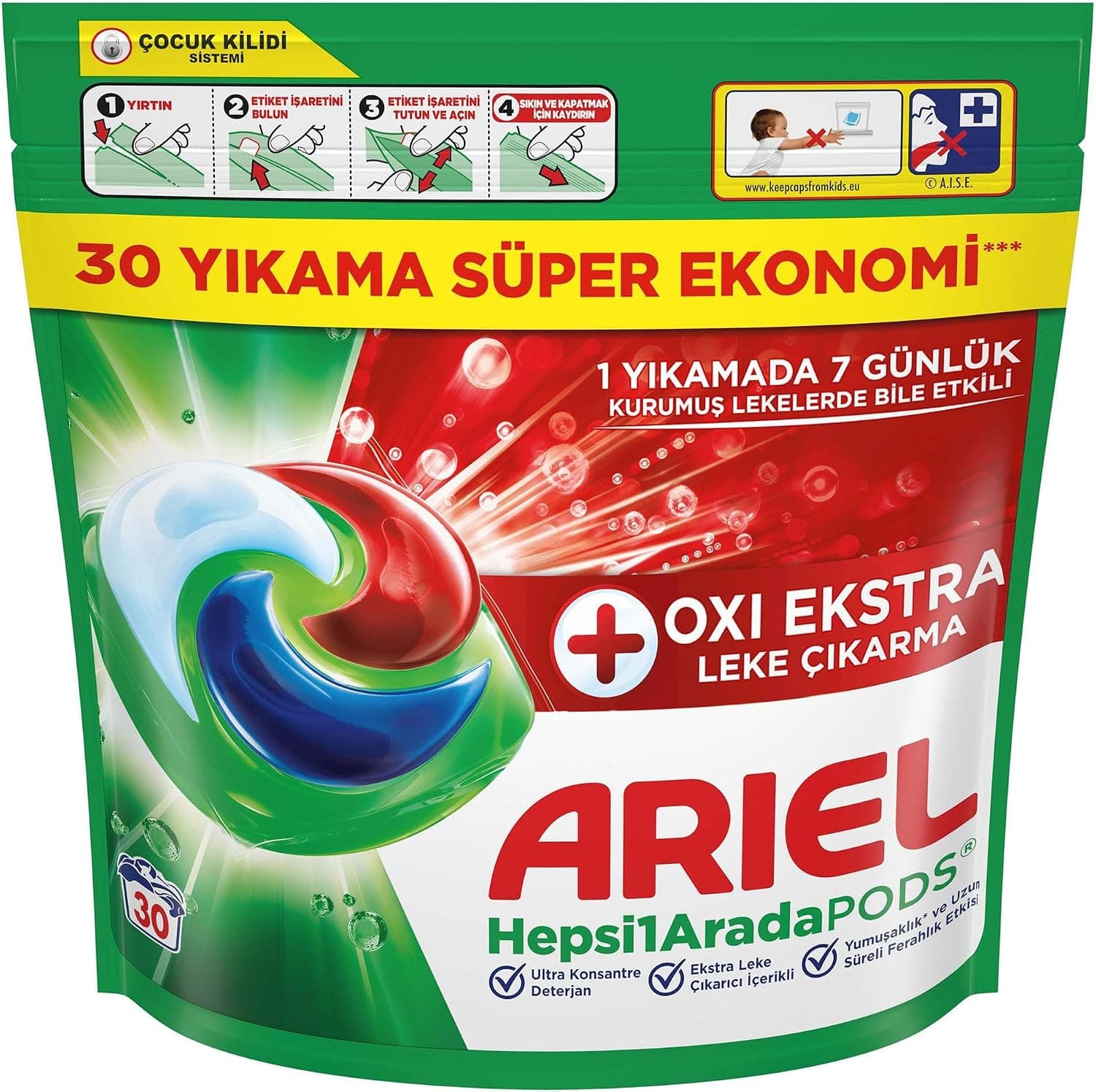 کپسول شوینده لباس Ariel Hepsi1Arada PODS با لکهبری Oxi برای لباسهای سفید و رنگی 30 شستوشو کپسول شوینده لباس Ariel Hepsi1Arada PODS با لکهبری Oxi برای لباسهای سفید و رنگی 30 شستوشو