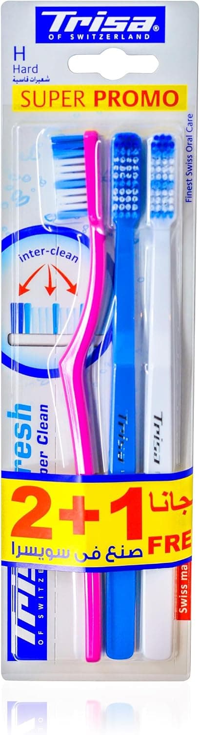 مسواک بزرگسال Trisa با برس سخت و درپوش مسافرتی بسته 3 عددی مسواک بزرگسال Trisa با برس سخت و درپوش مسافرتی بسته 3 عددی