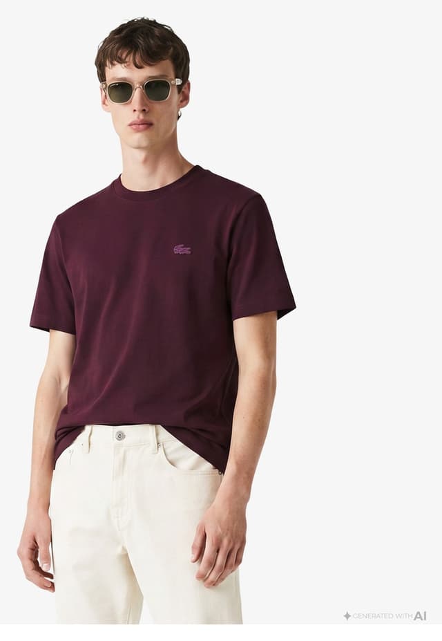 تیشرت مردانه Lacoste فیت کلاسیک یقه گرد زرشکی تیشرت مردانه Lacoste فیت کلاسیک یقه گرد زرشکی