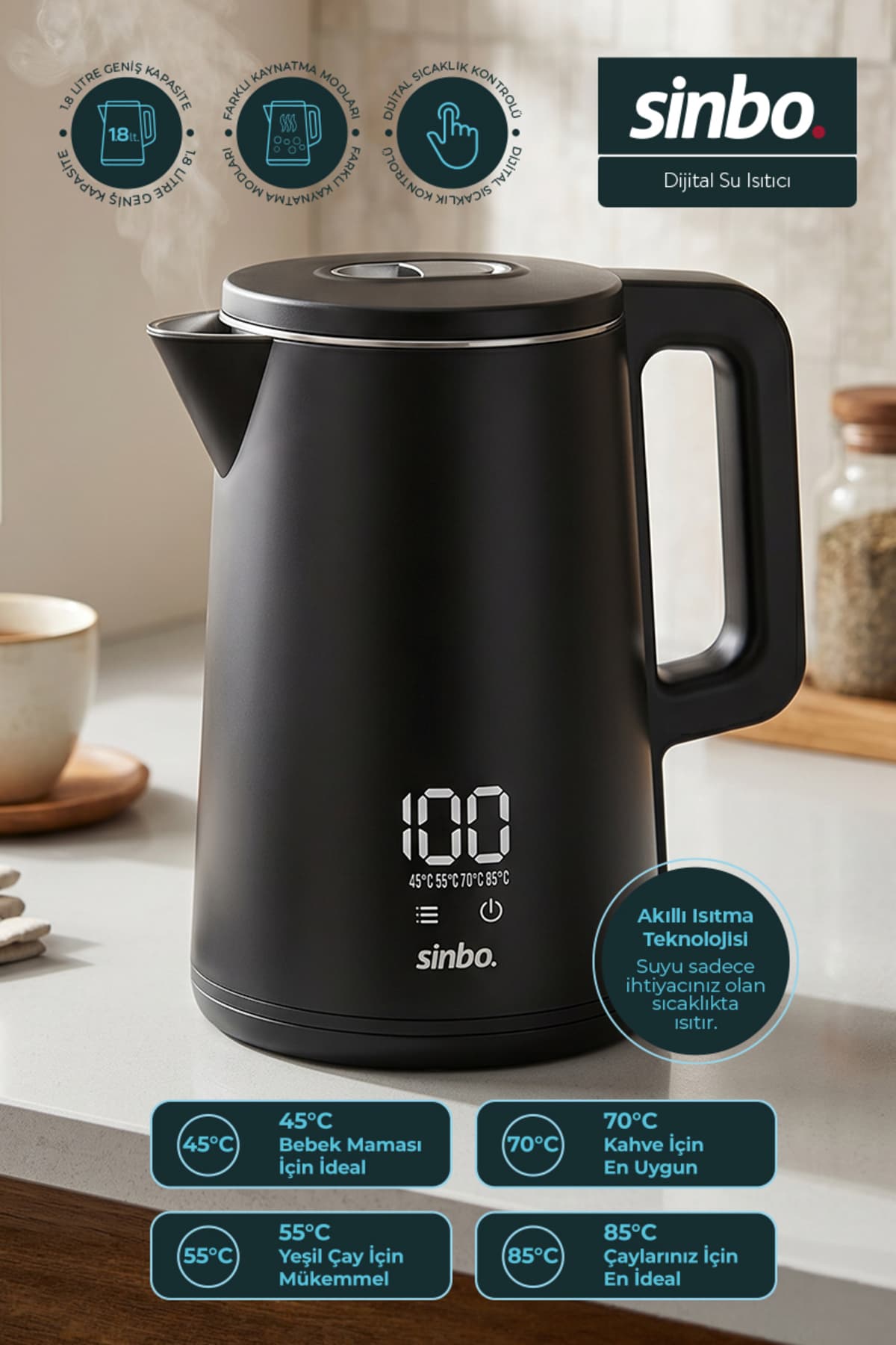 کتری برقی Sinbo دیجیتال لمسی 1.8 L با تنظیم دما مدل SK-8042 کتری برقی Sinbo دیجیتال لمسی 1.8 L با تنظیم دما مدل SK-8042