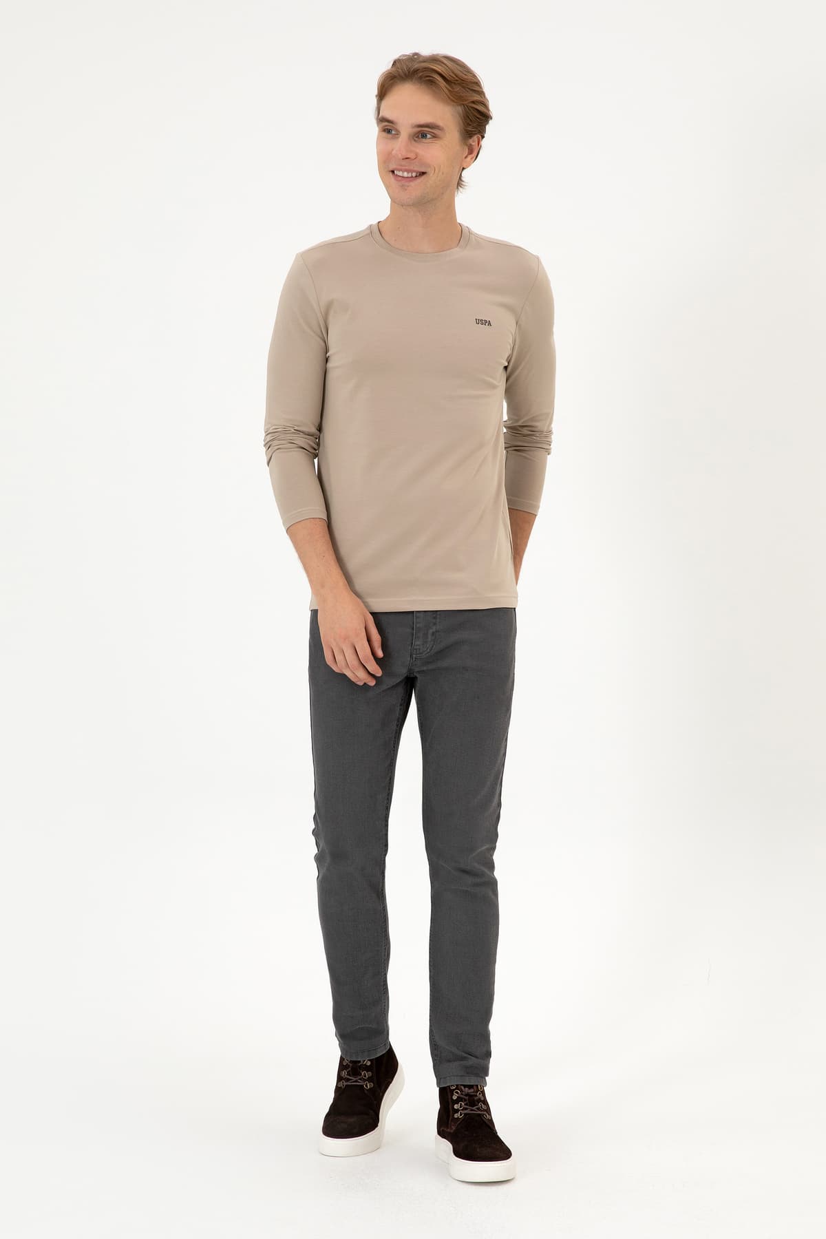 سوئیشرت مردانه U.S. Polo Assn. اسلیم فیت یقه گرد بژ تیره Süprem Basic 50313744-VR088 سوئیشرت مردانه U.S. Polo Assn. اسلیم فیت یقه گرد بژ تیره Süprem Basic 50313744-VR088