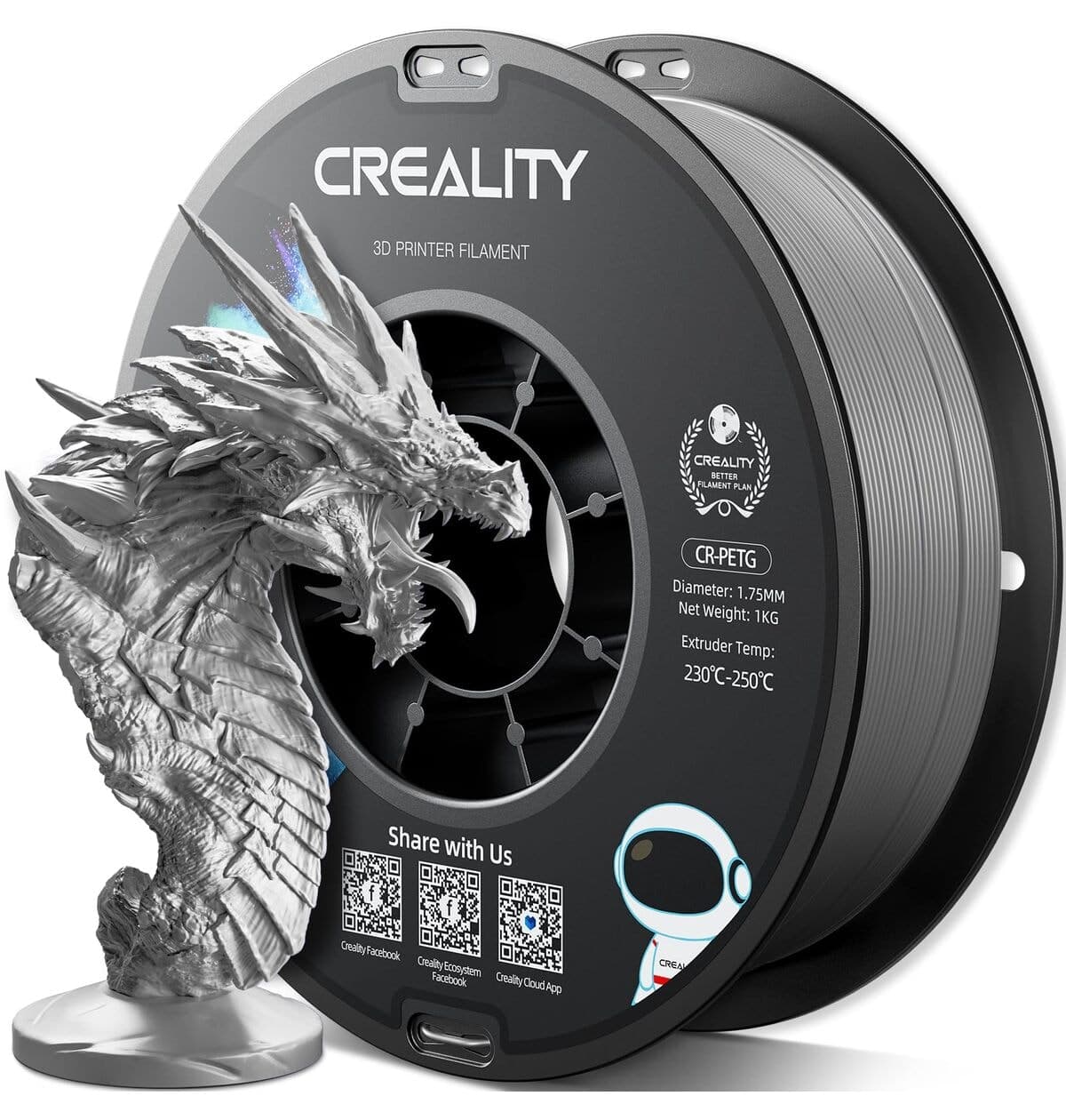 فیلامنت Creality خاکستری PETG 1 kg 1.75mm مدل CR-PETG فیلامنت Creality خاکستری PETG 1 kg 1.75mm مدل CR-PETG