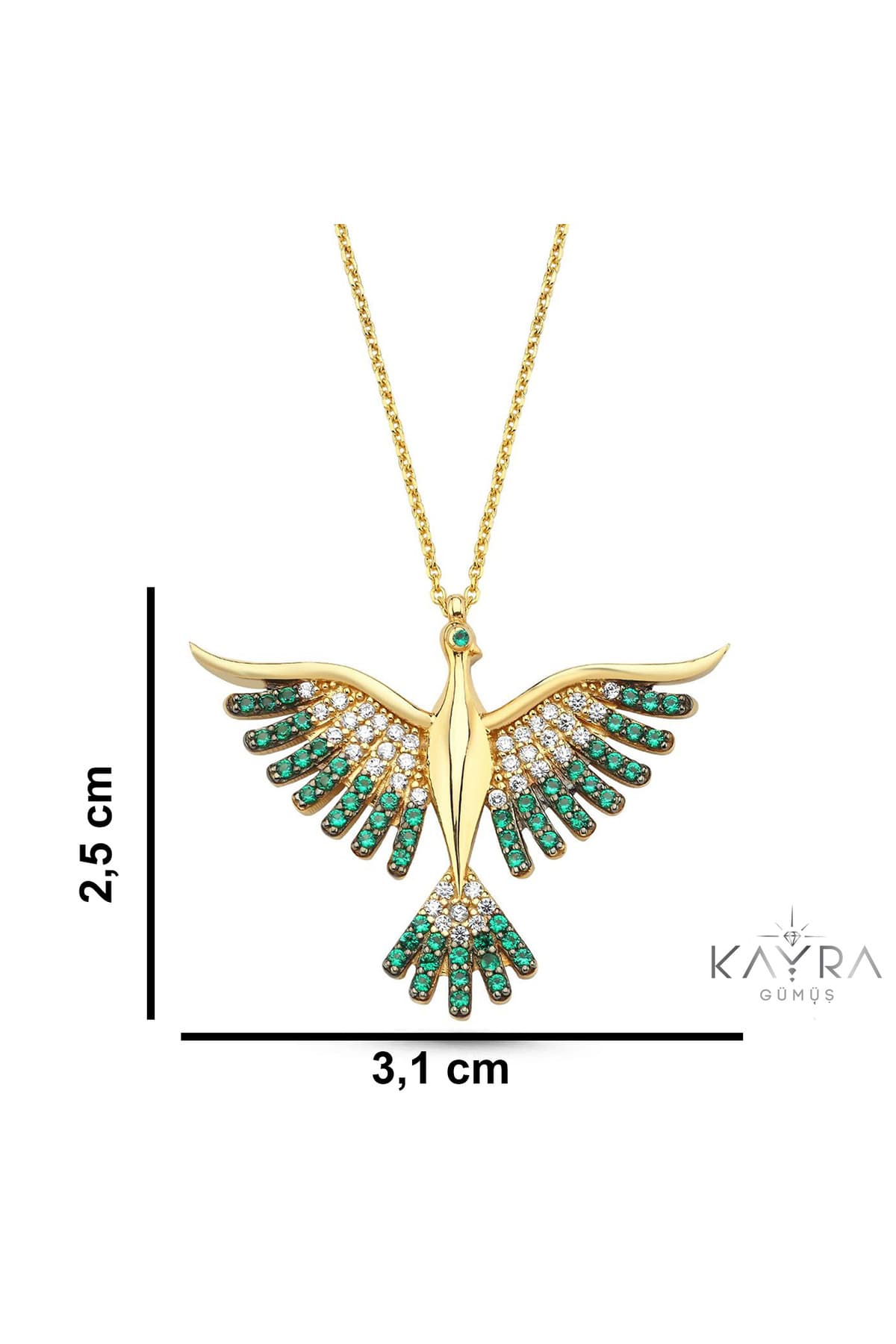 گردنبند Kayra Mücevher طرح ققنوس با سنگ سبز و روکش طلا گردنبند Kayra Mücevher طرح ققنوس با سنگ سبز و روکش طلا