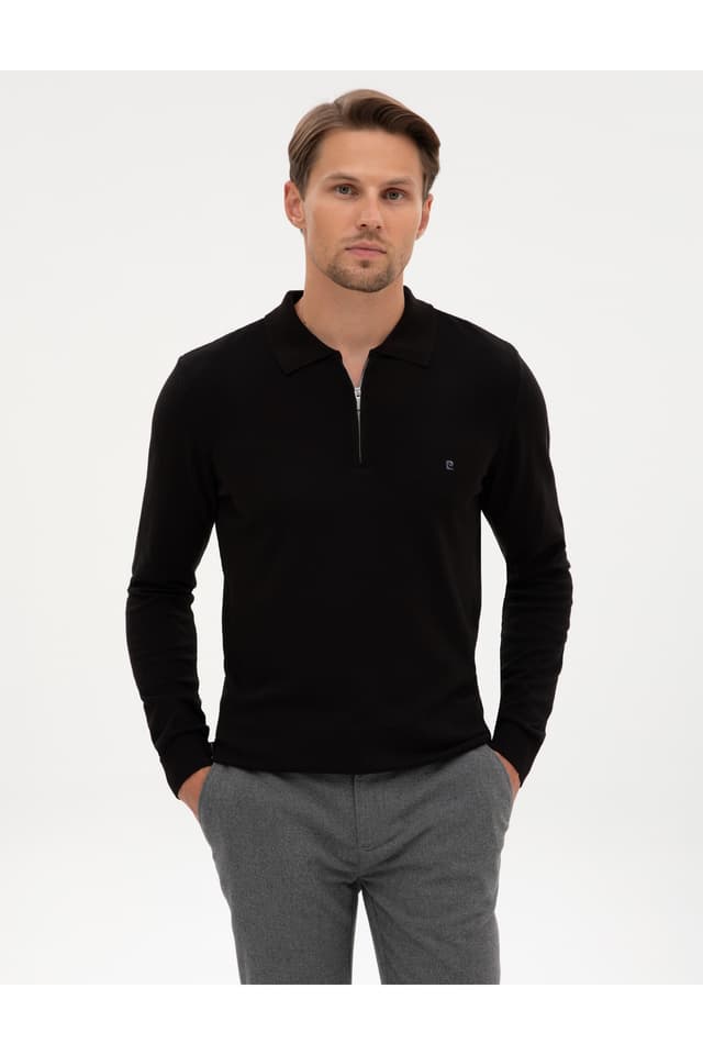 کازاک مردانه Pierre Cardin مشکی Slim Fit یقه پولو زیپ دار مدل 50314191-VR046 کازاک مردانه Pierre Cardin مشکی Slim Fit یقه پولو زیپ دار مدل 50314191-VR046