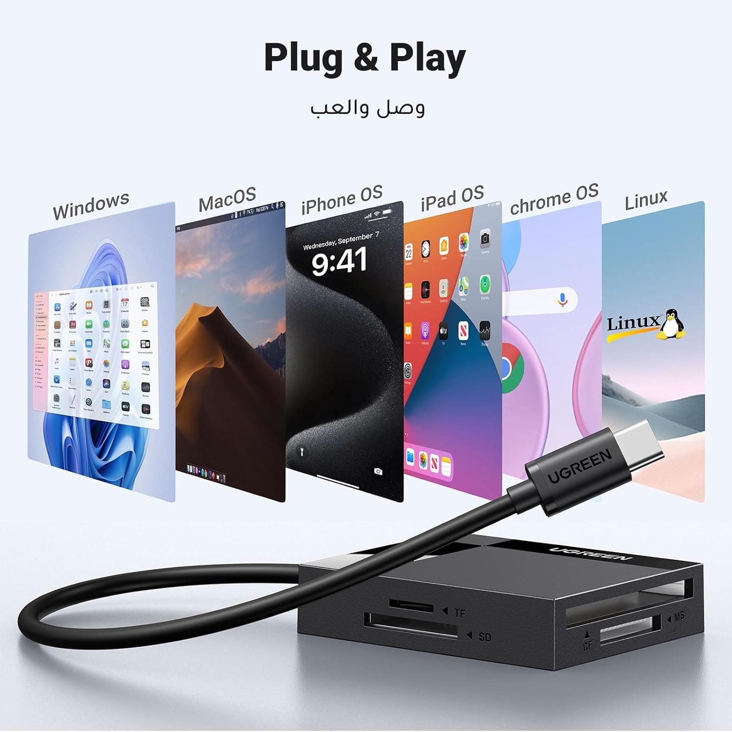 کارتخوان حافظه 4 در 1 USB C UGREEN با سرعت 5Gbps کارتخوان حافظه 4 در 1 USB C UGREEN با سرعت 5Gbps