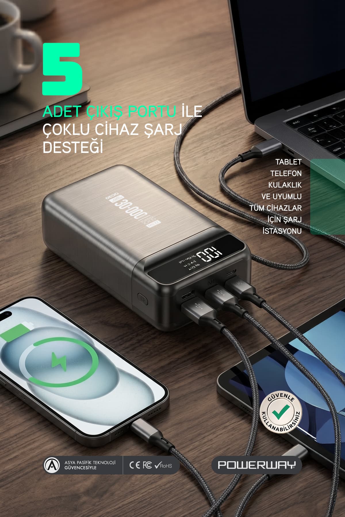 پاوربانک Powerway مشکی 30.000 mAh با شارژ سریع PD 22.5 W، چراغقوه LED و نمایشگر دیجیتال مدل QC30 پاوربانک Powerway مشکی 30.000 mAh با شارژ سریع PD 22.5 W، چراغقوه LED و نمایشگر دیجیتال مدل QC30