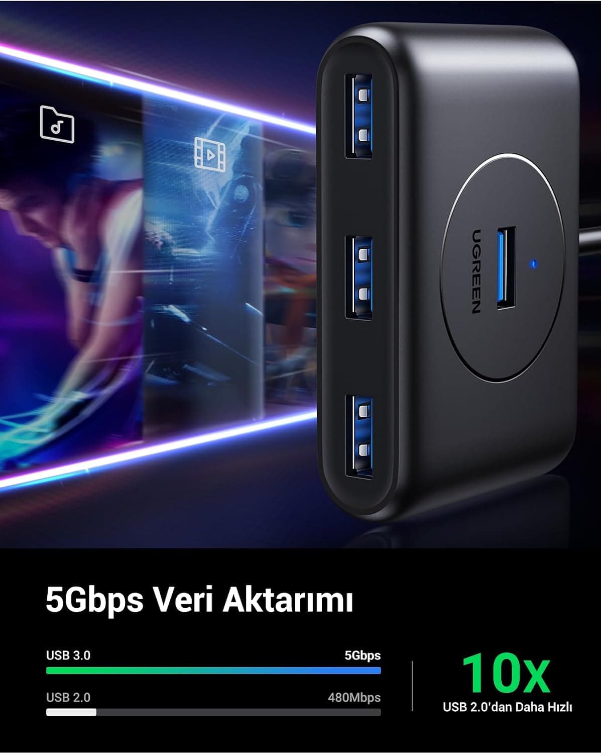 هاب 4 پورته USB 3.0 UGREEN مشکی 50 CM هاب 4 پورته USB 3.0 UGREEN مشکی 50 CM