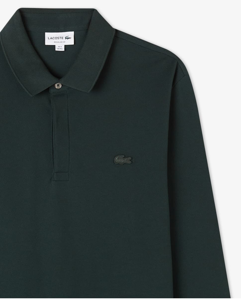 پولو مردانه Lacoste فیت معمولی آستین بلند سبز تیره Paris پولو مردانه Lacoste فیت معمولی آستین بلند سبز تیره Paris