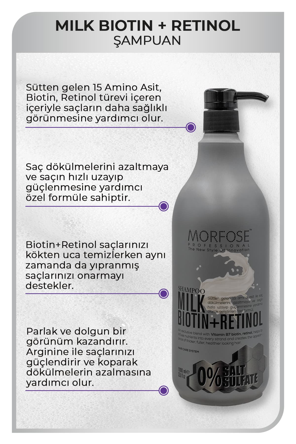 شامپو زنانه Morfose بدون سولفات و بدون نمک Milk Biotin Retinol 1000 ml شامپو زنانه Morfose بدون سولفات و بدون نمک Milk Biotin Retinol 1000 ml