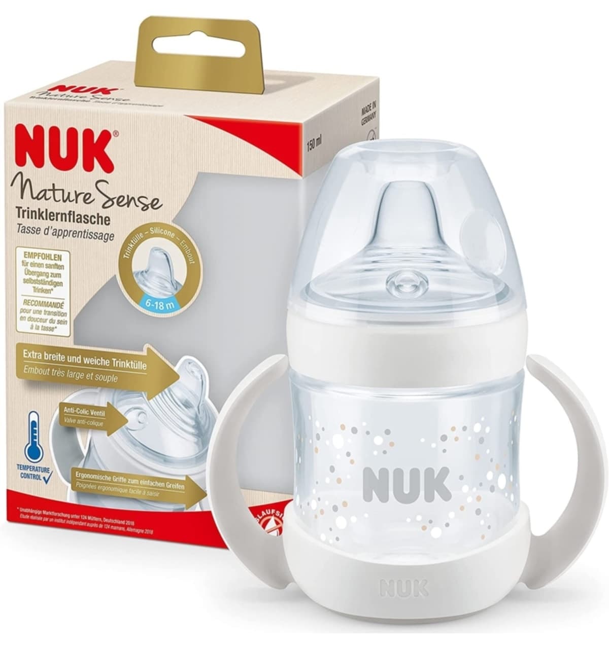 لیوان آموزشی Nuk نشانگر حرارتی PP Nature Sense 150ml سفید لیوان آموزشی Nuk نشانگر حرارتی PP Nature Sense 150ml سفید