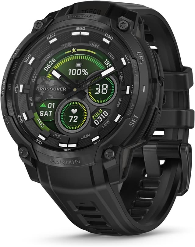 ساعت تاکتیکال هوشمند هیبریدی GPS Garmin Instinct Crossover AMOLED - Tactical Edition با عقربههای آنالوگ و بند سیلیکونی مشکی ساعت تاکتیکال هوشمند هیبریدی GPS Garmin Instinct Crossover AMOLED - Tactical Edition با عقربههای آنالوگ و بند سیلیکونی مشکی