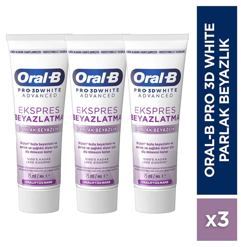 خمیر دندان Oral-B Pro 3D White Advanced سفیدکننده سریع 3×75ml خمیر دندان Oral-B Pro 3D White Advanced سفیدکننده سریع 3×75ml