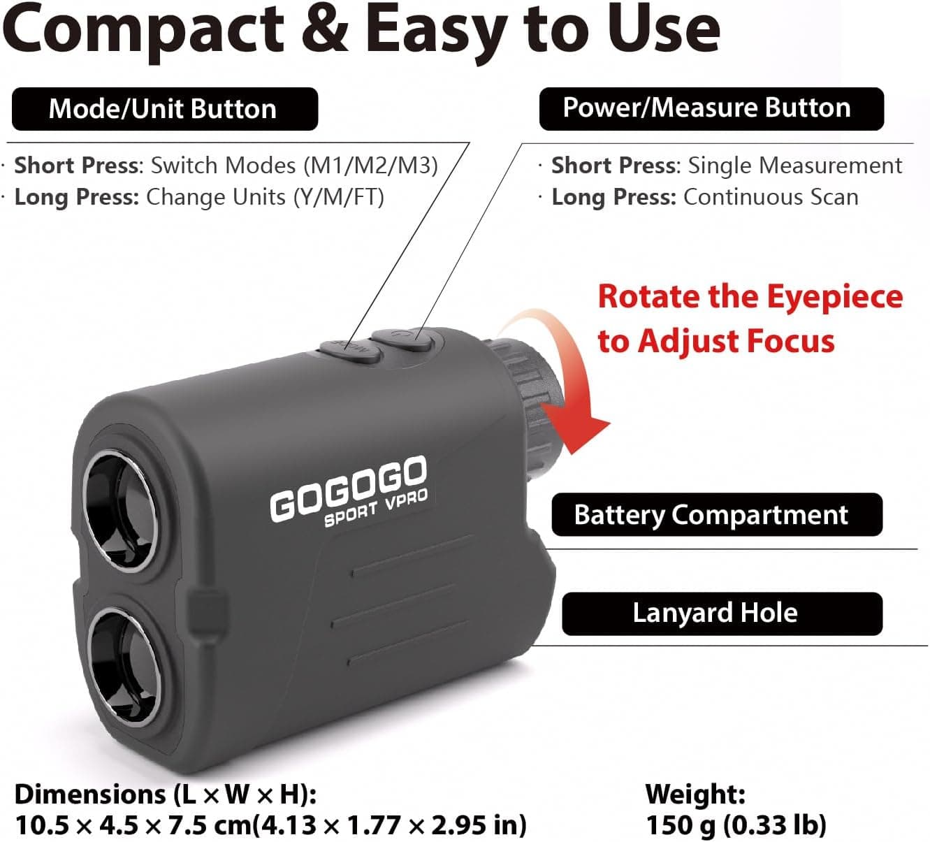 فاصلهیاب لیزری گلف و شکار Gogogo Sport Vpro با بزرگنمایی 6X و برد 650/900 Yards فاصلهیاب لیزری گلف و شکار Gogogo Sport Vpro با بزرگنمایی 6X و برد 650/900 Yards