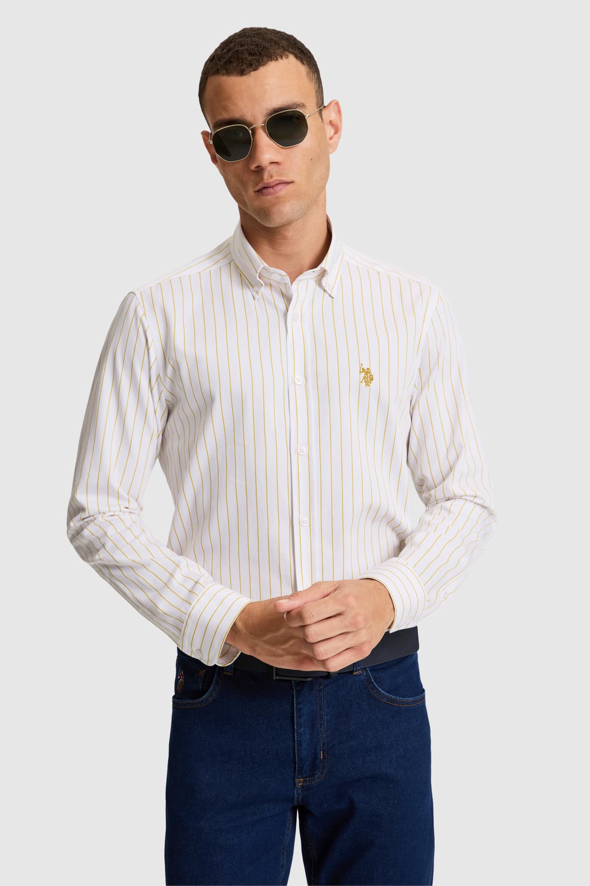 پیراهن مردانه U.S. Polo Assn. آستین بلند راهراه سبز زیتونی مدل 50324745-VR235 پیراهن مردانه U.S. Polo Assn. آستین بلند راهراه سبز زیتونی مدل 50324745-VR235