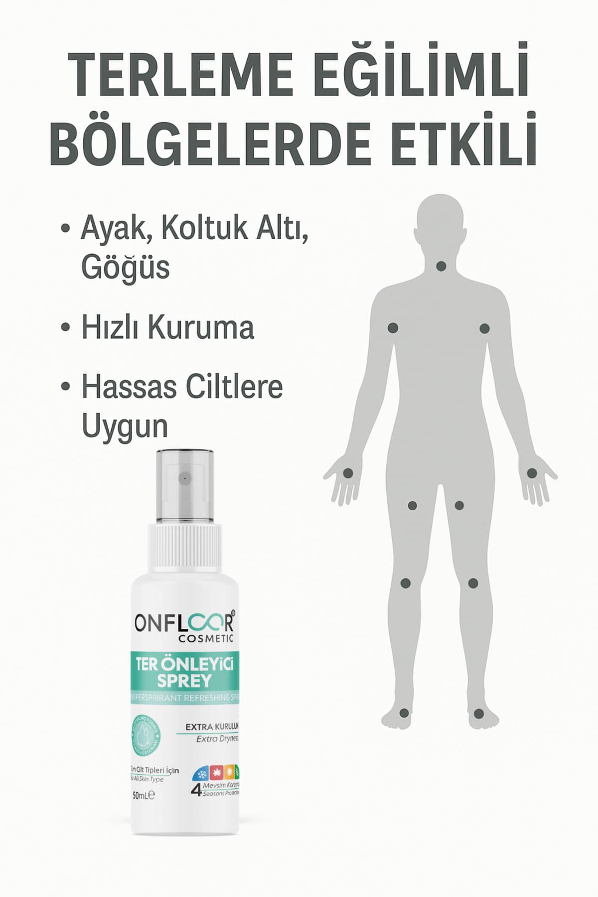 اسپری ضدتعریق بدون پودر ONFLOOR برای دست، پا و زیر بغل 50 ml اسپری ضدتعریق بدون پودر ONFLOOR برای دست، پا و زیر بغل 50 ml