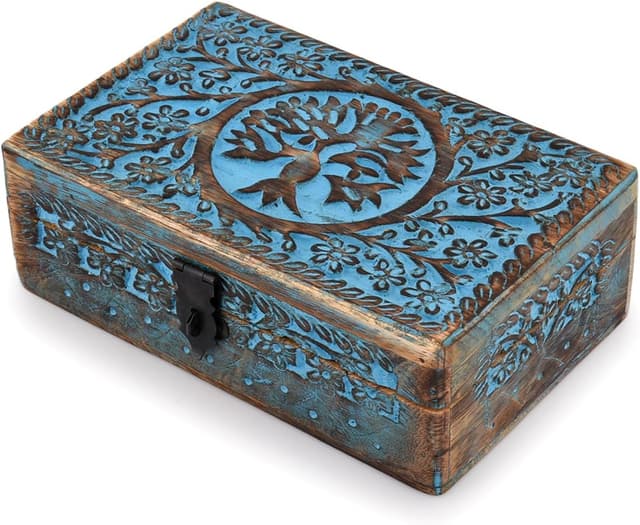 جعبه جواهرات و خردهریز چوبی BHAVATU با طرح درخت زندگی، ابعاد 8" x 5" x 2.5" جعبه جواهرات و خردهریز چوبی BHAVATU با طرح درخت زندگی، ابعاد 8" x 5" x 2.5"