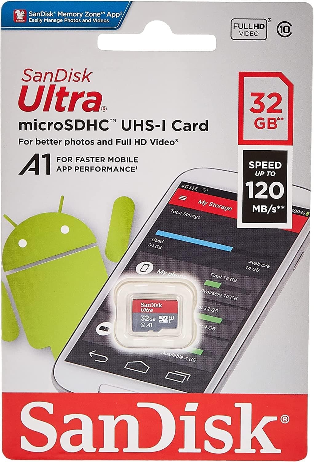 کارت حافظه microSDHC برند SanDisk ظرفیت 32 GB سرعت 120 MB/s رده A1 Class 10 UHS-I مدل Ultra کارت حافظه microSDHC برند SanDisk ظرفیت 32 GB سرعت 120 MB/s رده A1 Class 10 UHS-I مدل Ultra