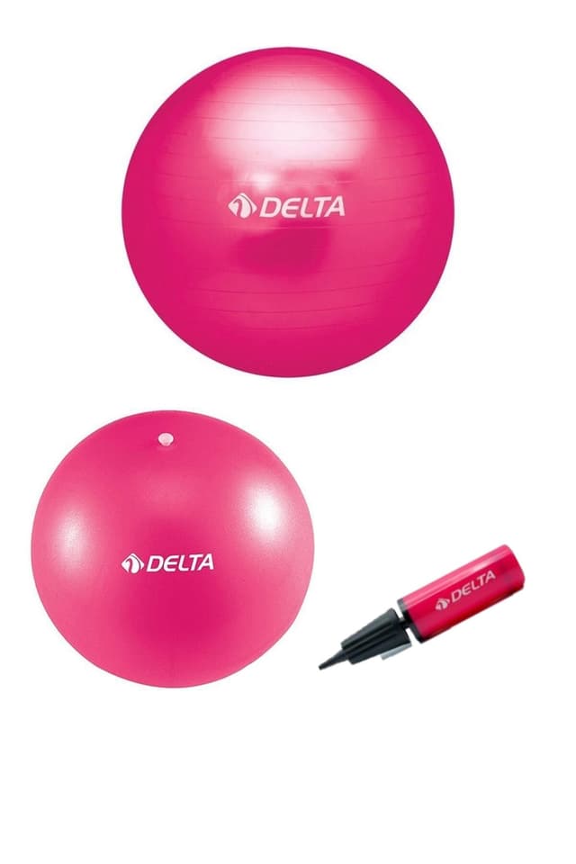 ست توپ پیلاتس Delta شامل توپ 65 سانتیمتری، توپ تعادل 20 سانتیمتری و پمپ ست توپ پیلاتس Delta شامل توپ 65 سانتیمتری، توپ تعادل 20 سانتیمتری و پمپ