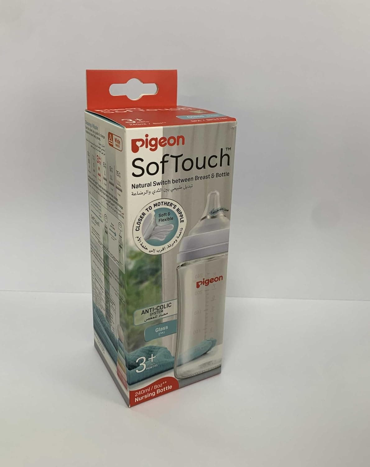 شیشه شیر Pigeon Softouch دهان گشاد سرشیر متوسط BPA Free 3+ ماه 240ml شیشه شیر Pigeon Softouch دهان گشاد سرشیر متوسط BPA Free 3+ ماه 240ml
