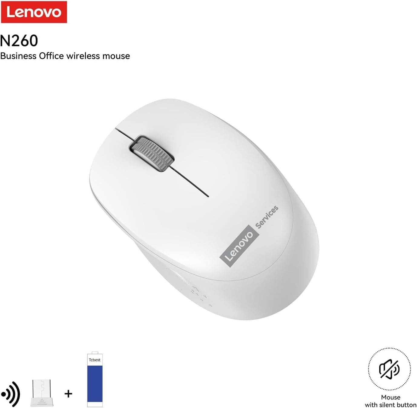 ماوس بیسیم بیصدای Lenovo مدل N260 با گیرنده Nano USB، 1200 DPI، برد 20 متر، سفید، 870042253 ماوس بیسیم بیصدای Lenovo مدل N260 با گیرنده Nano USB، 1200 DPI، برد 20 متر، سفید، 870042253