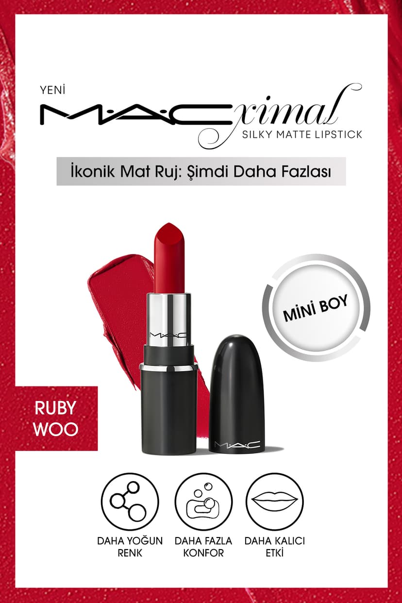 رژ لب Mac مات ابریشمی MACximal Mini مدل Ruby Woo 1.8g رژ لب Mac مات ابریشمی MACximal Mini مدل Ruby Woo 1.8g