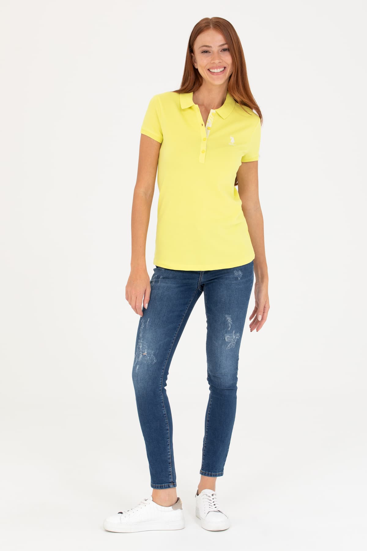 تیشرت زنانه U.S. Polo Assn. یقه پولو ساده زرد نئونی مدل 50266513-VR168 تیشرت زنانه U.S. Polo Assn. یقه پولو ساده زرد نئونی مدل 50266513-VR168