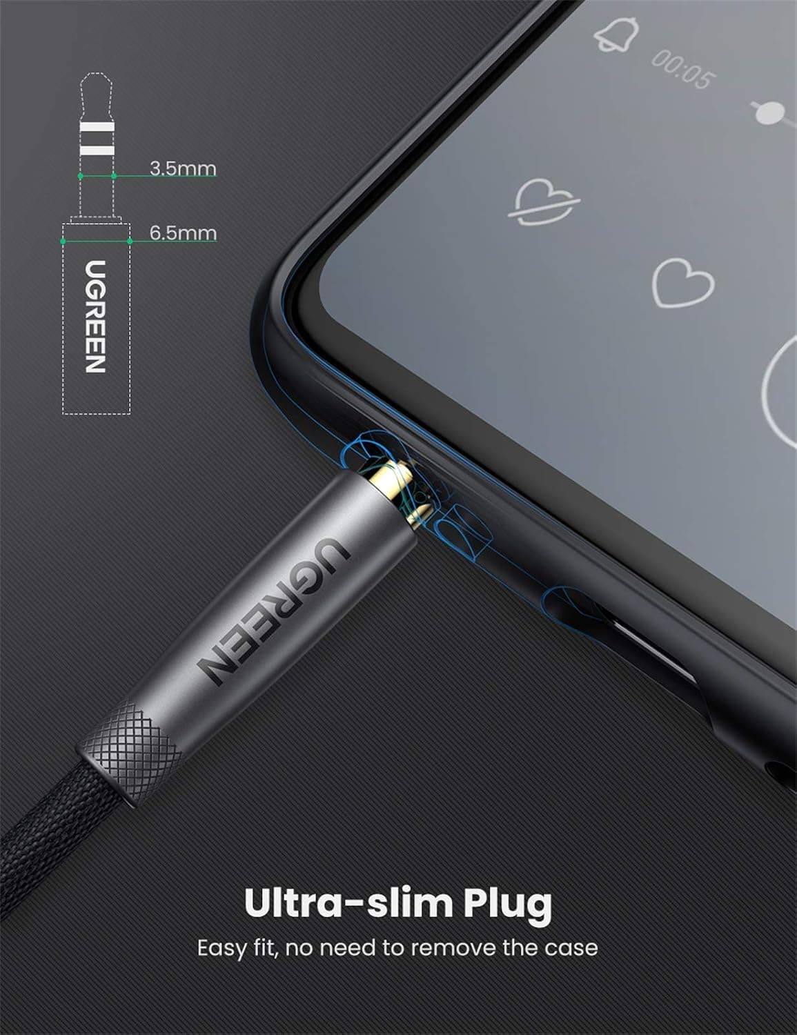 کابل AUX صوتی مردانه UGREEN 3.5mm نر به نر بافتشده 1 متر کابل AUX صوتی مردانه UGREEN 3.5mm نر به نر بافتشده 1 متر