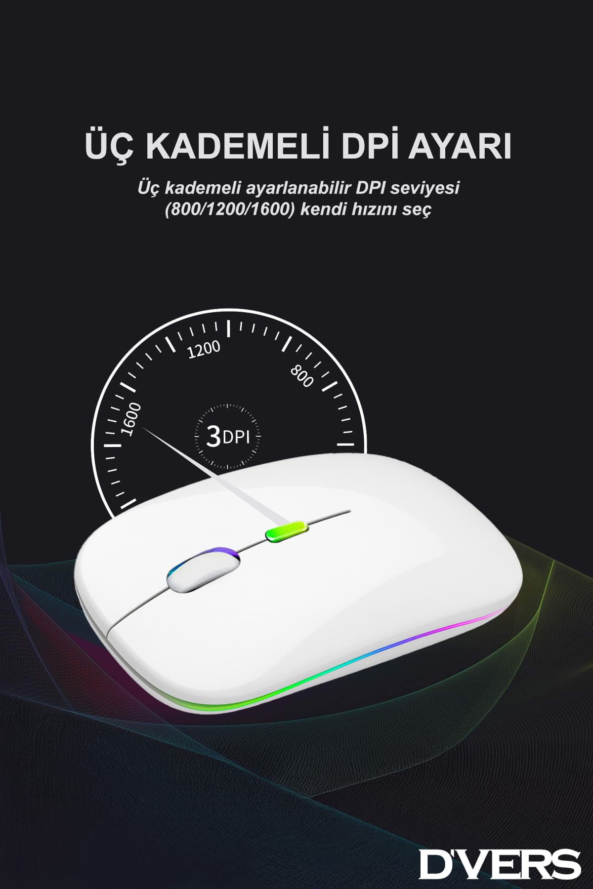 ماوس بیسیم D'VERS فوق نازک سفید شارژی USB 2.4GHz RGB LED 800/1200/1600dpi ماوس بیسیم D'VERS فوق نازک سفید شارژی USB 2.4GHz RGB LED 800/1200/1600dpi