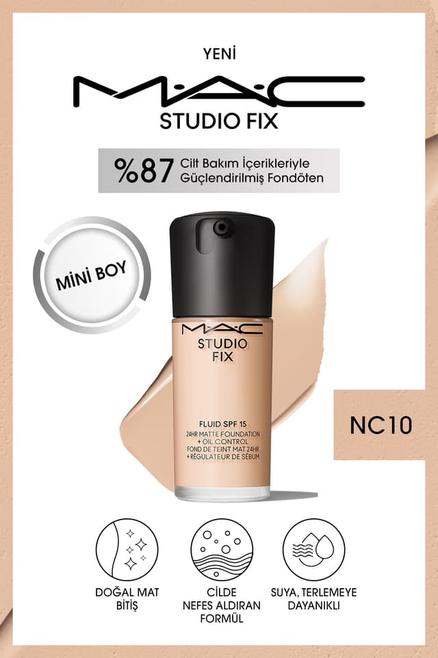 فاندیشن Mac Studio Fix Fluid مات SPF 15 مینی 15 ml مدل NC10 فاندیشن Mac Studio Fix Fluid مات SPF 15 مینی 15 ml مدل NC10