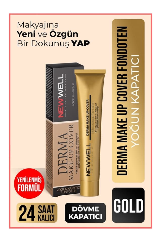 فوندن پوشاننده قوی New Well Derma Make Up Cover 01 طلایی 30 ml 8680923304816 فوندن پوشاننده قوی New Well Derma Make Up Cover 01 طلایی 30 ml 8680923304816
