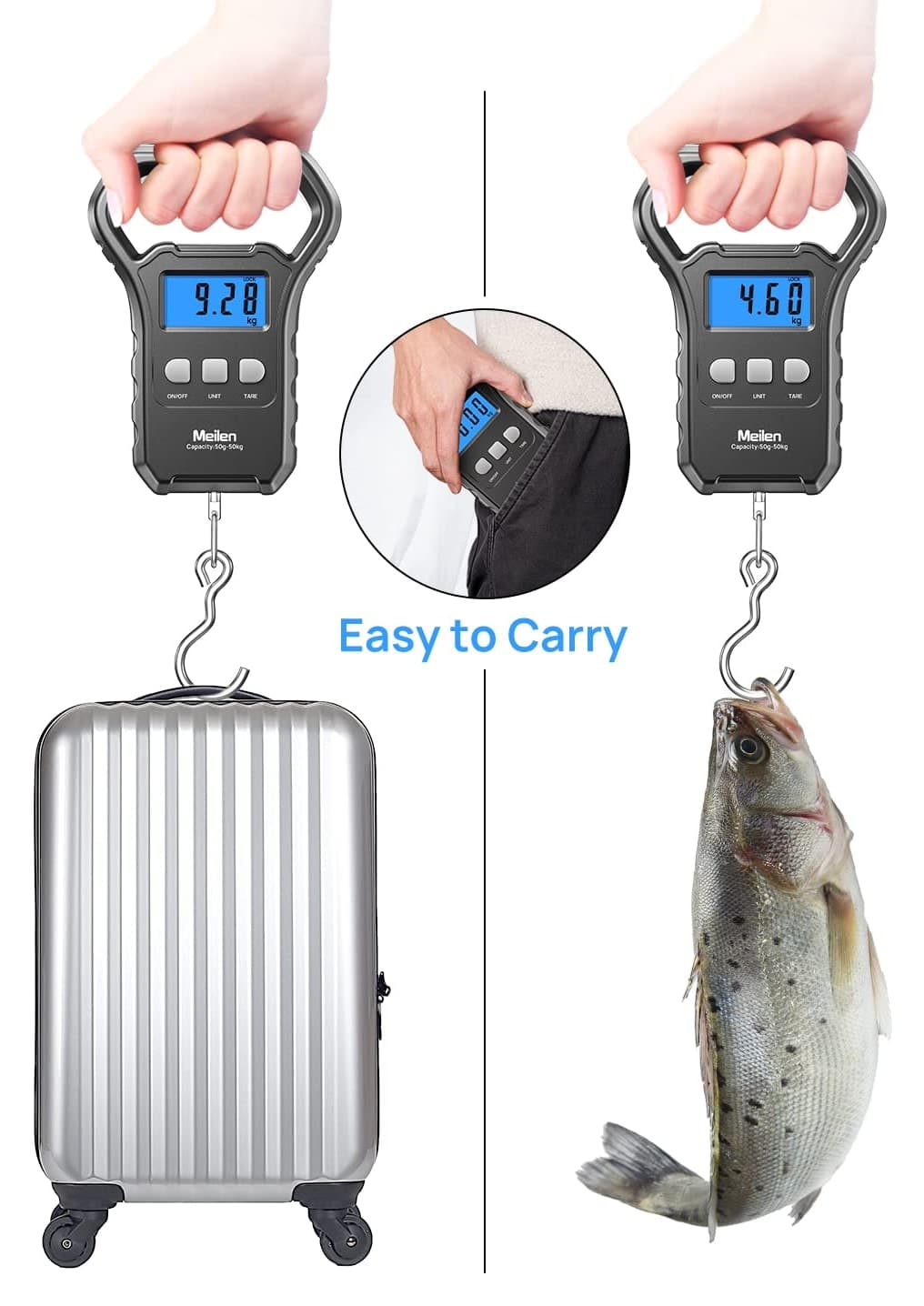 ترازو دیجیتال آویز چمدان و ماهیگیری Meilen با نمایشگر LCD نورپسزمینه 110lb/50kg مشکی ترازو دیجیتال آویز چمدان و ماهیگیری Meilen با نمایشگر LCD نورپسزمینه 110lb/50kg مشکی