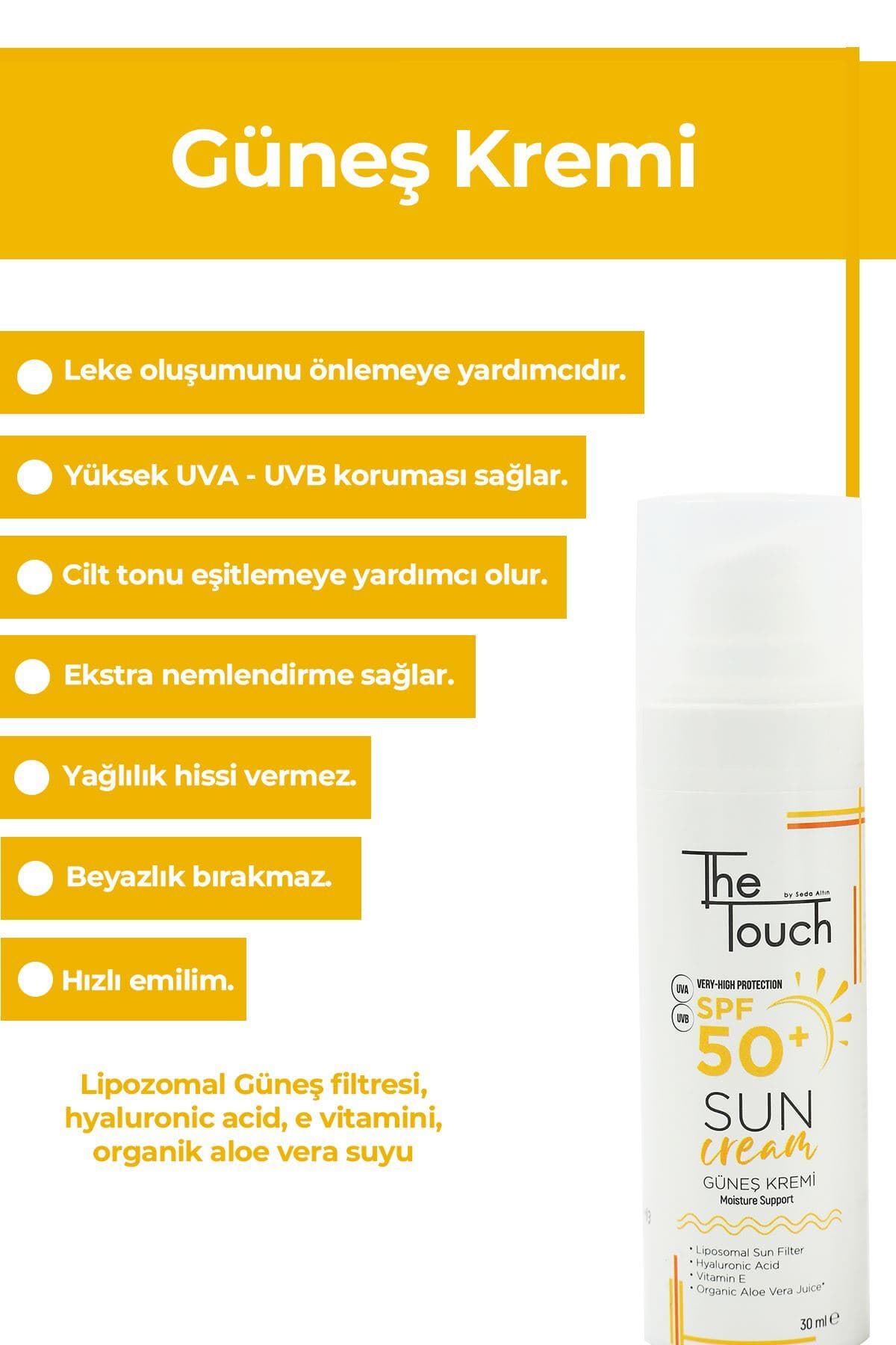 کرم ضدآفتاب The Touch By Seda Altın SPF 50+ کرم ضدآفتاب The Touch By Seda Altın SPF 50+