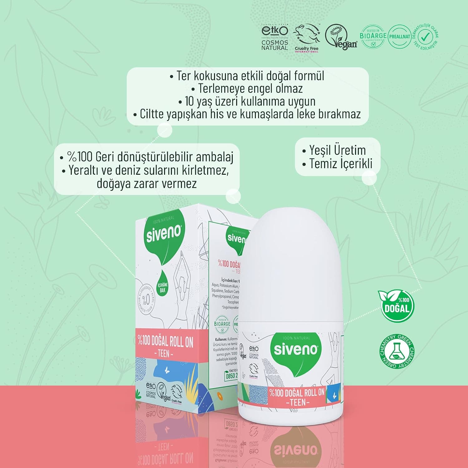 دئودورانت رولآن دخترانه نوجوان Siveno 100٪ طبیعی گیاهی ضد بوی تعریق بدون لکه وگان 50 ml دئودورانت رولآن دخترانه نوجوان Siveno 100٪ طبیعی گیاهی ضد بوی تعریق بدون لکه وگان 50 ml