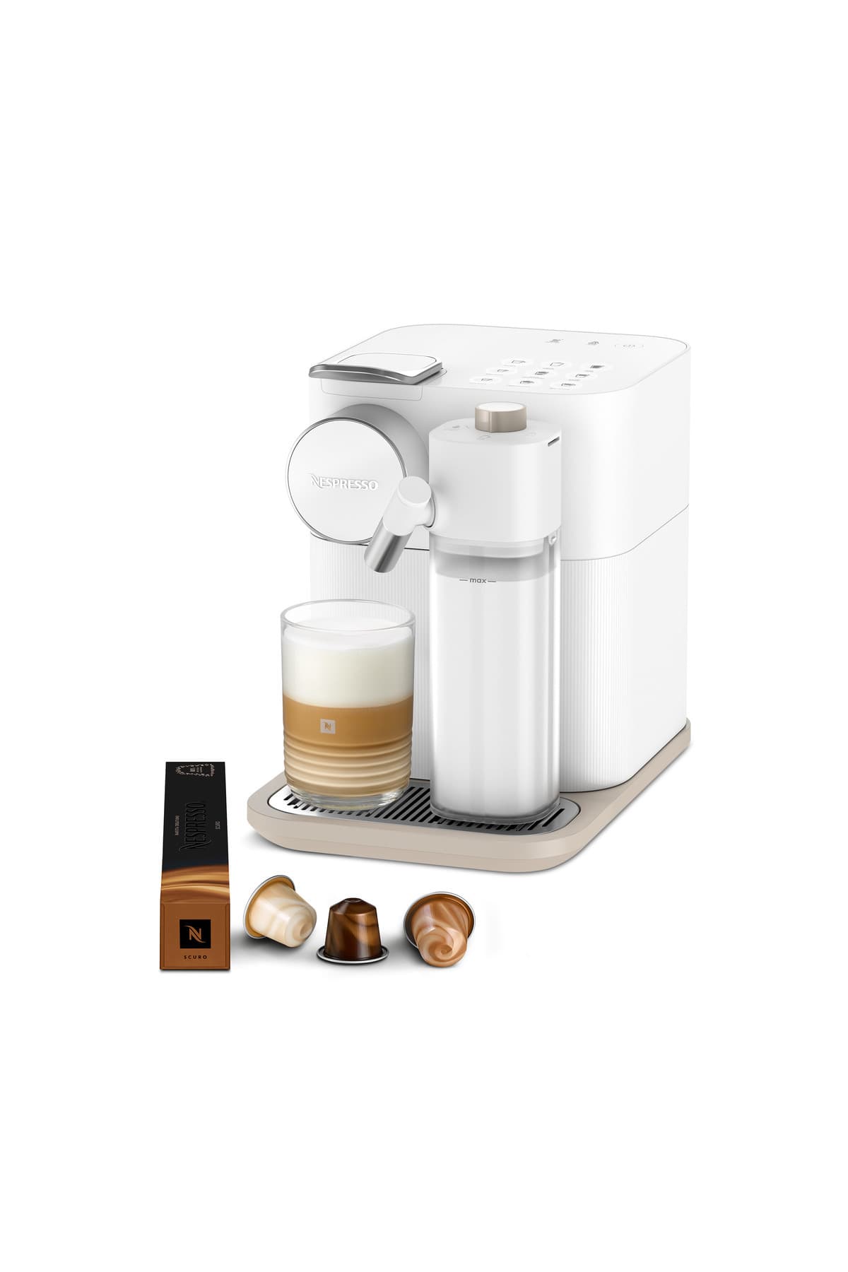دستگاه قهوهساز Nespresso با سیستم تهیه شیر مدل F541 سفید دستگاه قهوهساز Nespresso با سیستم تهیه شیر مدل F541 سفید