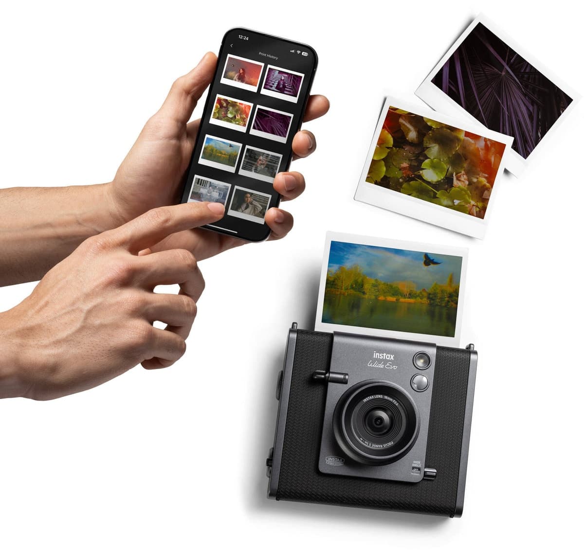 دوربین فوری Fujifilm مشکی با چاپگر هیبرید مدل Instax Wide Evo دوربین فوری Fujifilm مشکی با چاپگر هیبرید مدل Instax Wide Evo