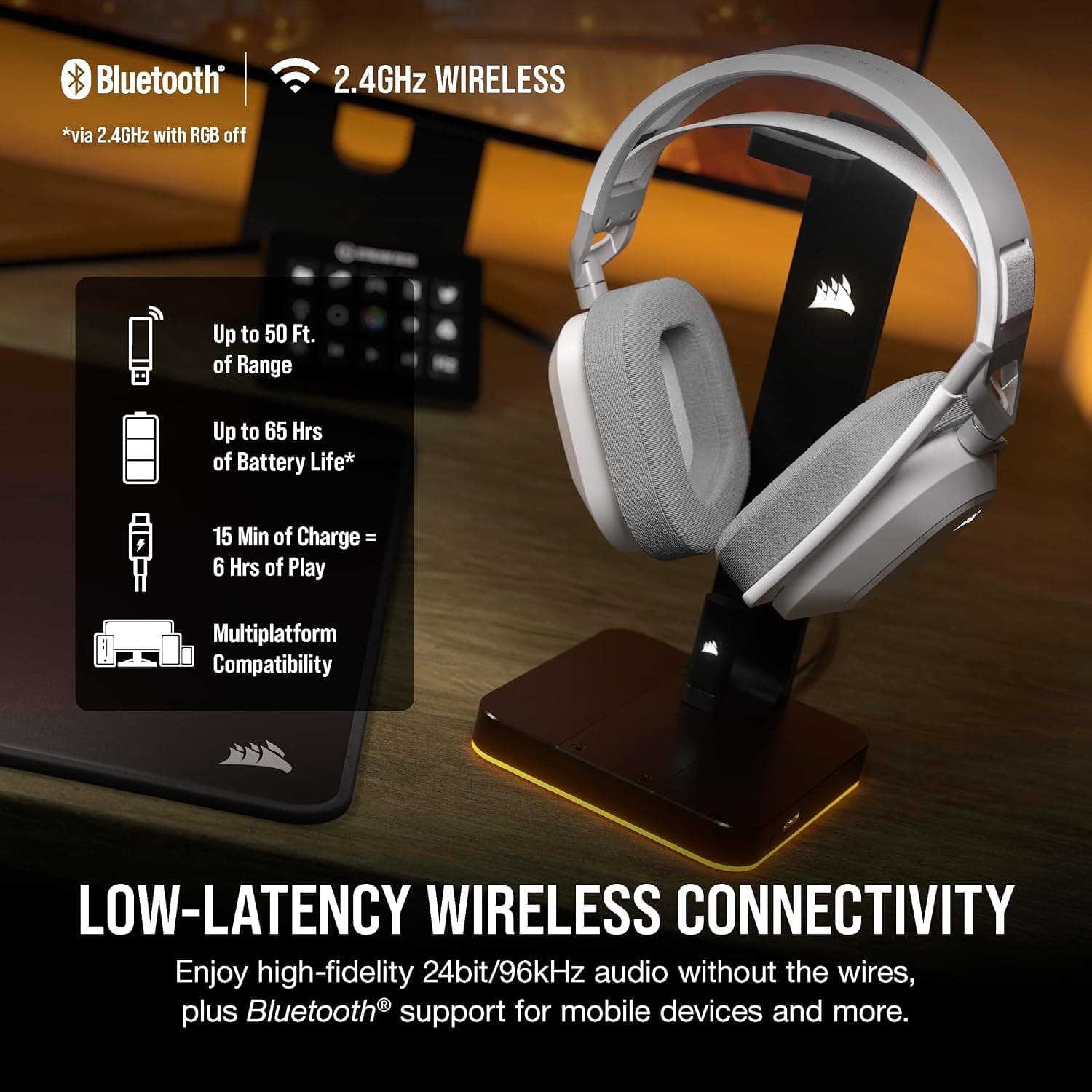 هدست گیمینگ بلوتوثی Corsair مدل HS80 MAX سفید با Dolby Atmos هدست گیمینگ بلوتوثی Corsair مدل HS80 MAX سفید با Dolby Atmos