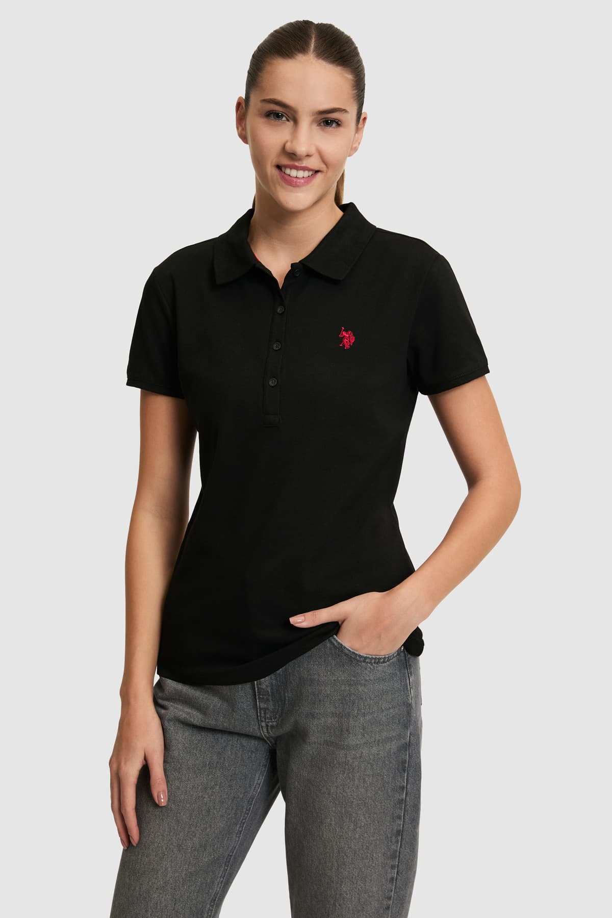 تیشرت زنانه U.S. Polo Assn. مشکی یقه پولو بیسیک مدل 50321818-VR046 تیشرت زنانه U.S. Polo Assn. مشکی یقه پولو بیسیک مدل 50321818-VR046