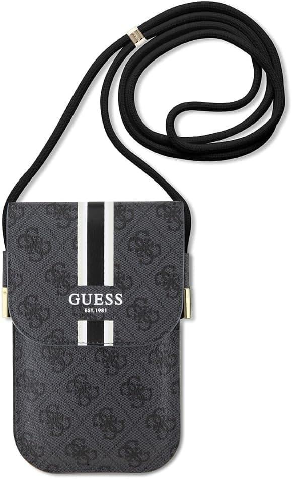 کیف دوشی زنانه GUESS بافتدار مشکی کوچک طرح 4G با قفل مغناطیسی کیف دوشی زنانه GUESS بافتدار مشکی کوچک طرح 4G با قفل مغناطیسی