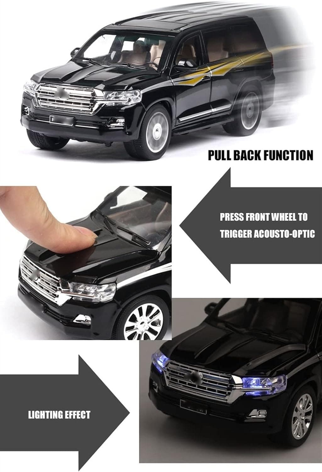ماشین اسباببازی کودکان YBSM مدل Toyota Land-Cruiser مقیاس 1:32 آلیاژی مشکی عقبکش با صدا و نور ماشین اسباببازی کودکان YBSM مدل Toyota Land-Cruiser مقیاس 1:32 آلیاژی مشکی عقبکش با صدا و نور