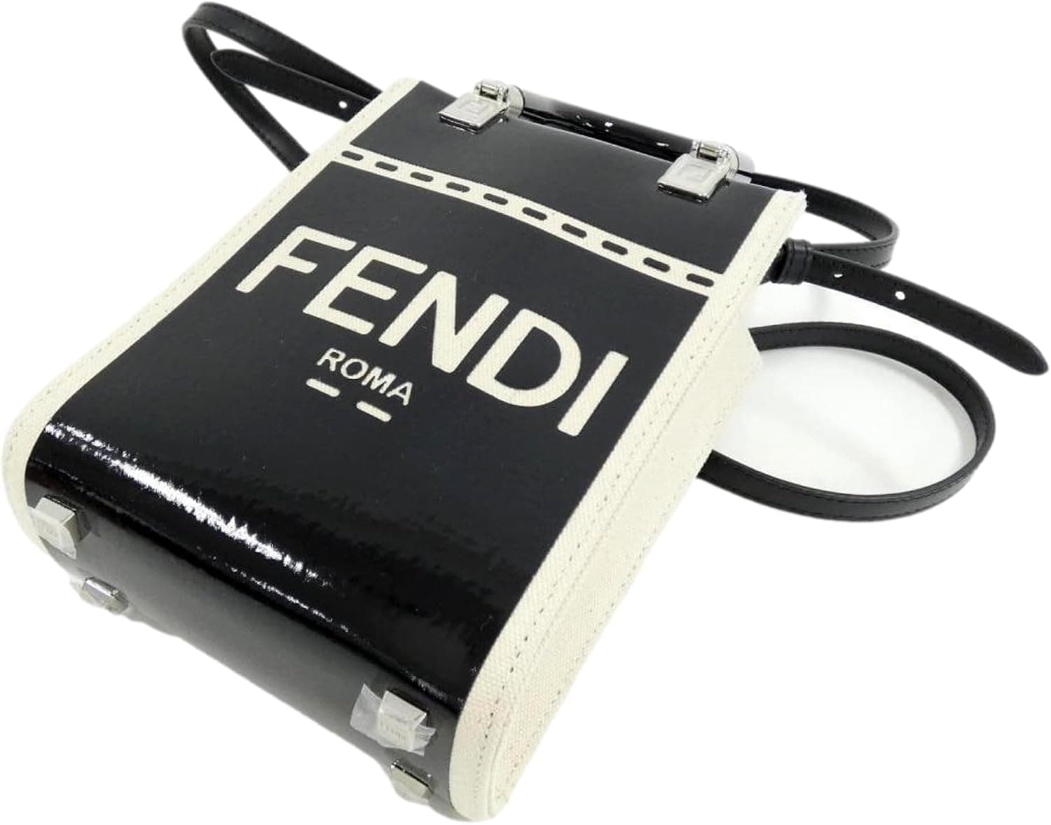 کیف زنانه FENDI FF مینی شاپر کراس بادی چرمی و کانواس مشکی مدل 8BS051 کیف زنانه FENDI FF مینی شاپر کراس بادی چرمی و کانواس مشکی مدل 8BS051