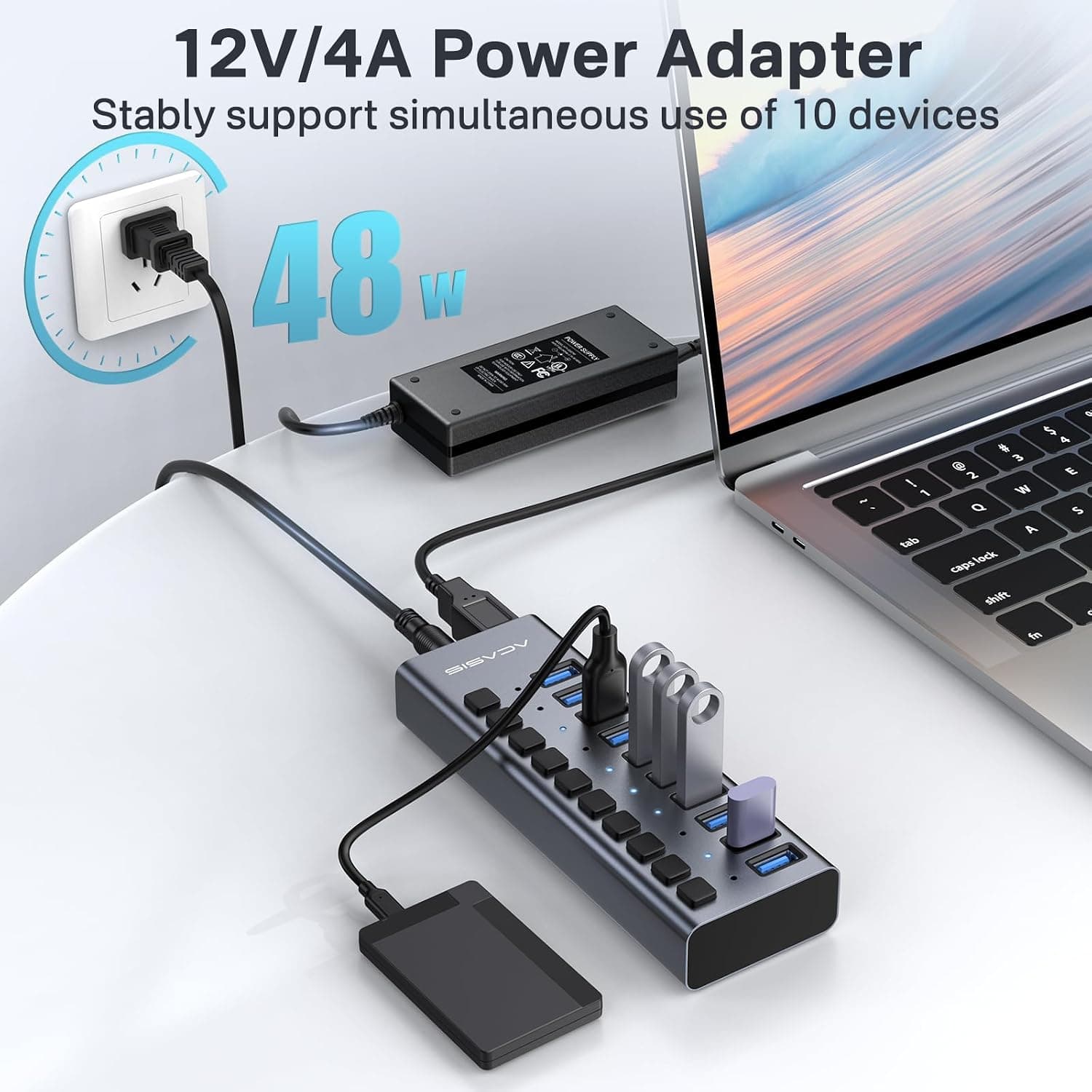 هاب ACASIS 10 پورت USB 3.2 با انتقال داده 10Gbps و آداپتور 48W هاب ACASIS 10 پورت USB 3.2 با انتقال داده 10Gbps و آداپتور 48W