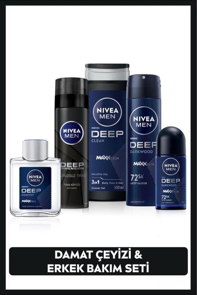 ست جهیزیه داماد مردانه NIVEA شامل ژل دوش 500ml، دئودورانت 150ml، رولآن 50ml، فوم اصلاح و لوسیون 100ml ست جهیزیه داماد مردانه NIVEA شامل ژل دوش 500ml، دئودورانت 150ml، رولآن 50ml، فوم اصلاح و لوسیون 100ml