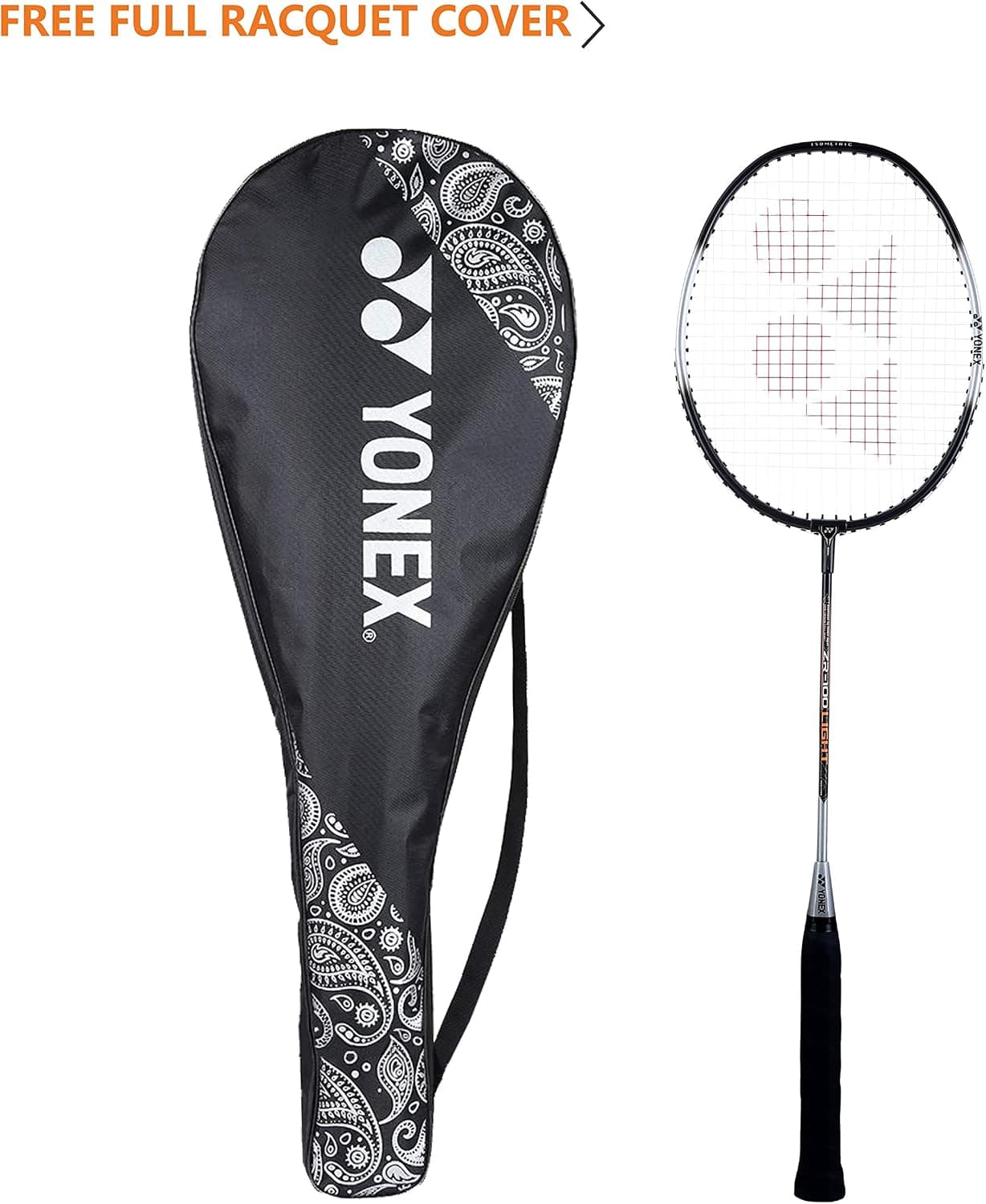 راکت بدمینتون YONEX آلومینیومی سبک مدل ZR 100 با کاور کامل، ست 2 عددی مشکی/مشکی راکت بدمینتون YONEX آلومینیومی سبک مدل ZR 100 با کاور کامل، ست 2 عددی مشکی/مشکی